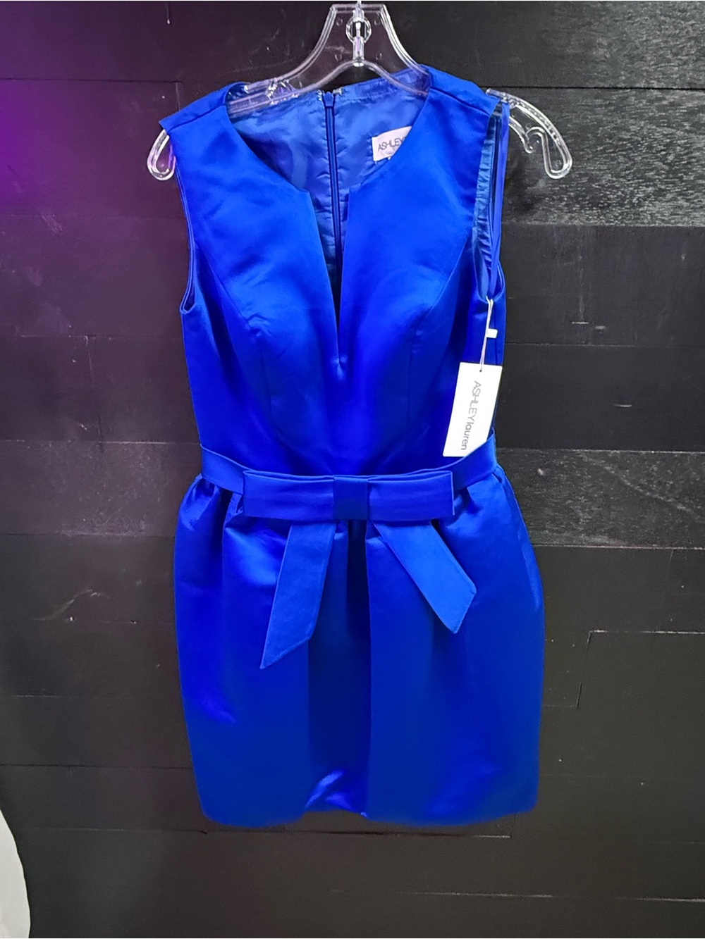 Ashley Lauren  Royal Blue Sleeveless V-Neck Belted Mini Dress